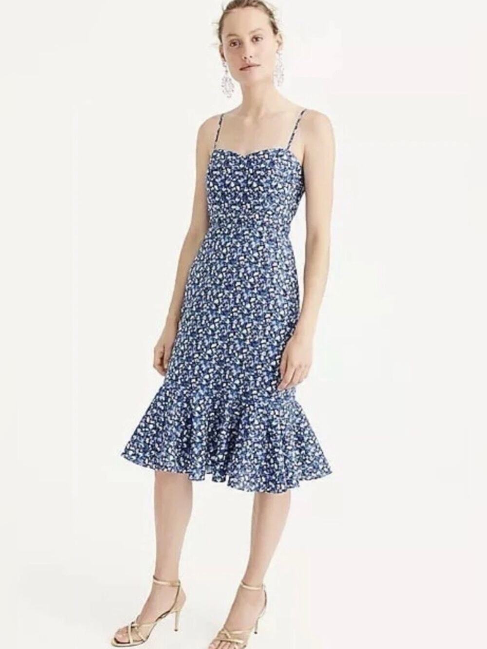 J.Crew Liberty of London Sarah Floral Ruffle Hem Midi Dress Size 0